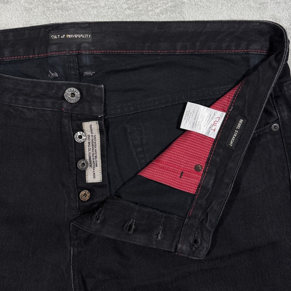 Cult Of Individuality Jeans Mens 40x33 Black Rebel Straight Selvedge Denim - Picture 7 of 16
